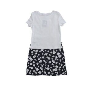 art class. Girls black and white floral print dress and white shirt sleeve. NWT